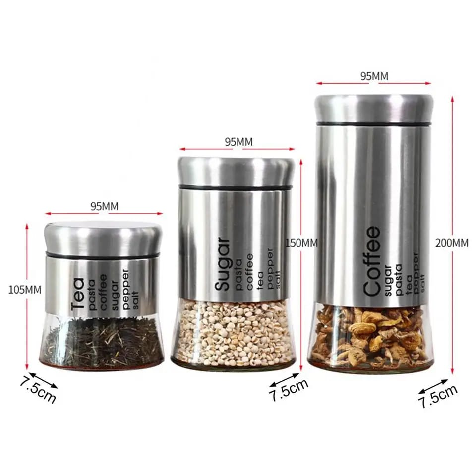 Airtight Glass Storage Jar Set (3 Pcs)