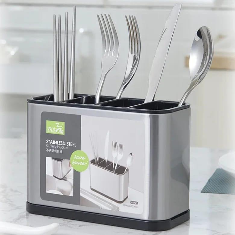 Stainless - Steel Cutlery Holder With Drain Rack