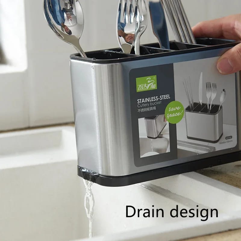 Stainless - Steel Cutlery Holder With Drain Rack