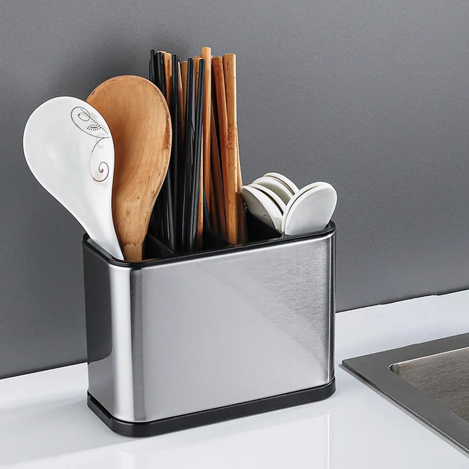 Stainless - Steel Cutlery Holder With Drain Rack