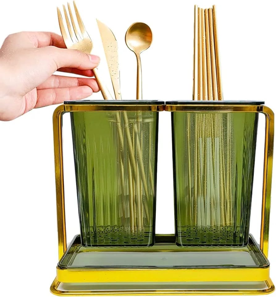 Premium Acrylic Utensil Holder with Metal Frame